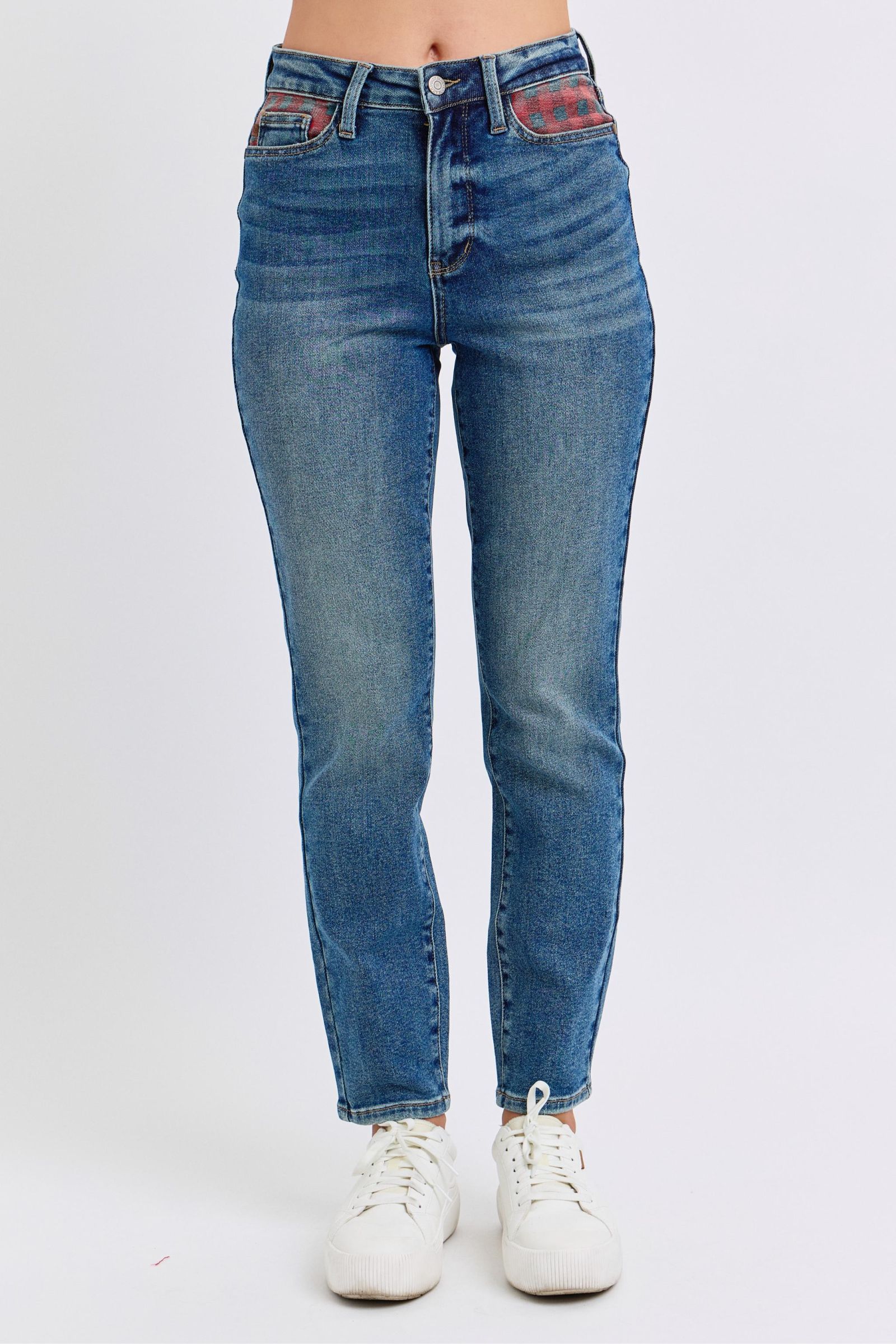 Plaid Patch Slim Jean